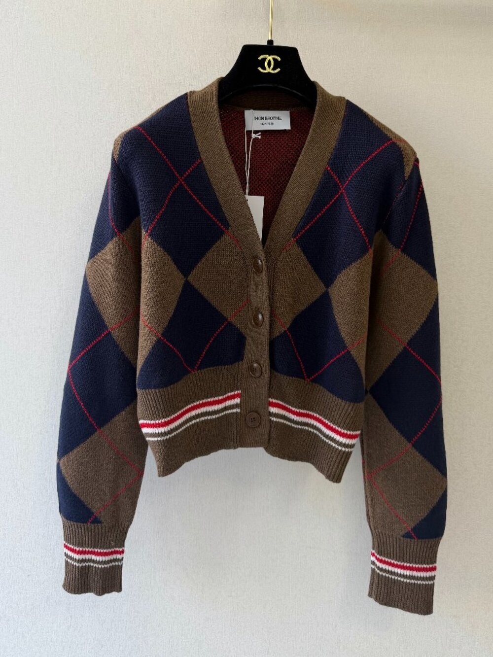 Thom Browne Diamond Plaid Short Button Front Cardigan